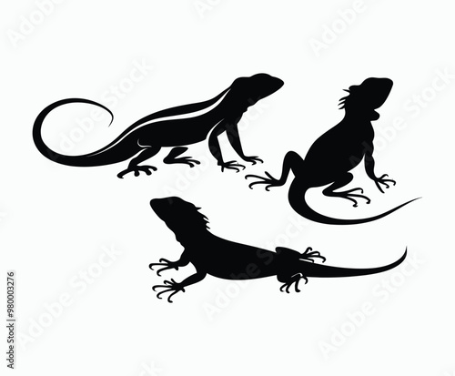 Lizard silhouette EPS vector animal art illustration template on a white background