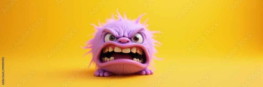 A vibrant, cartoonish purple monster with an angry expression against a bright yellow background, perfect for playful designs, branding, or children's content. A vibrant, cartoonish purple monster with an angry expression against a bright yellow background, perfect for playful designs, branding, or children's content.