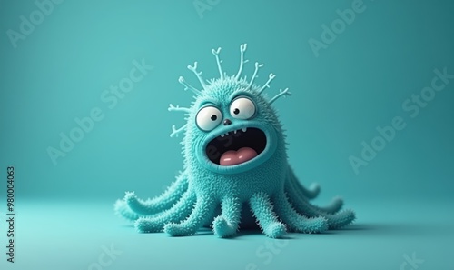 Quirky and colorful cartoon octopus with a playful expression, perfect for children's products, animations, and creative projects. photo