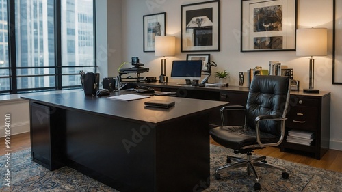 Wallpaper Mural Cozy Executive Office with Modern Decor and City View Torontodigital.ca