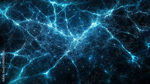   Blue-black background featuring numerous lines and dots centered