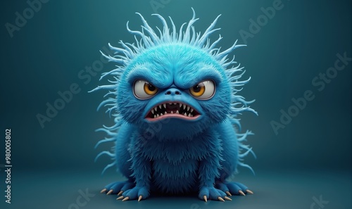 An adorable yet fierce blue monster with spiky fur and an angry expression, perfect for children's media, animation projects, or fantasy-themed designs.
