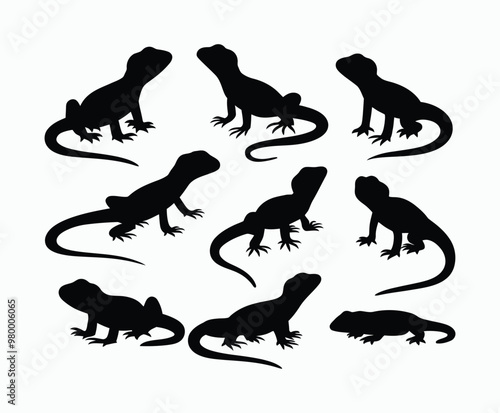Lizard silhouette EPS vector animal art illustration template on a white background