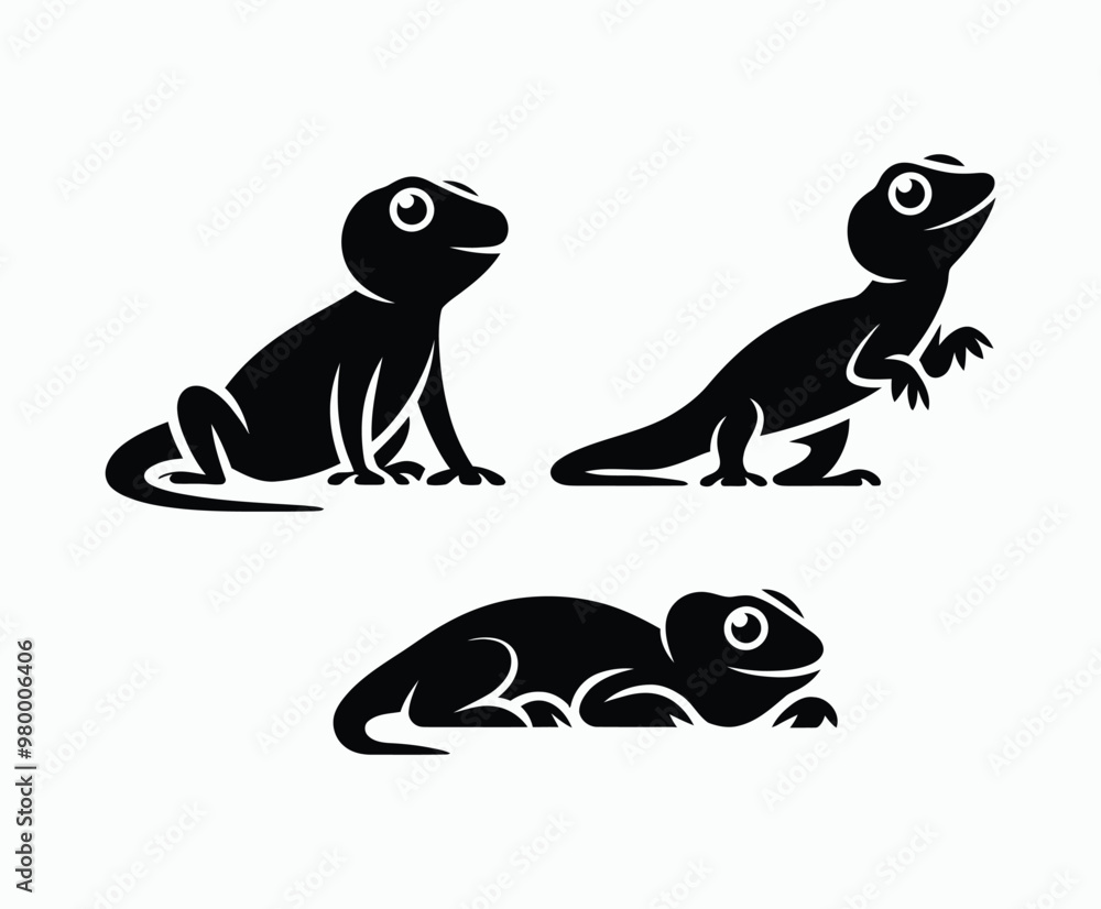Fototapeta premium Lizard silhouette EPS vector animal art illustration template on a white background