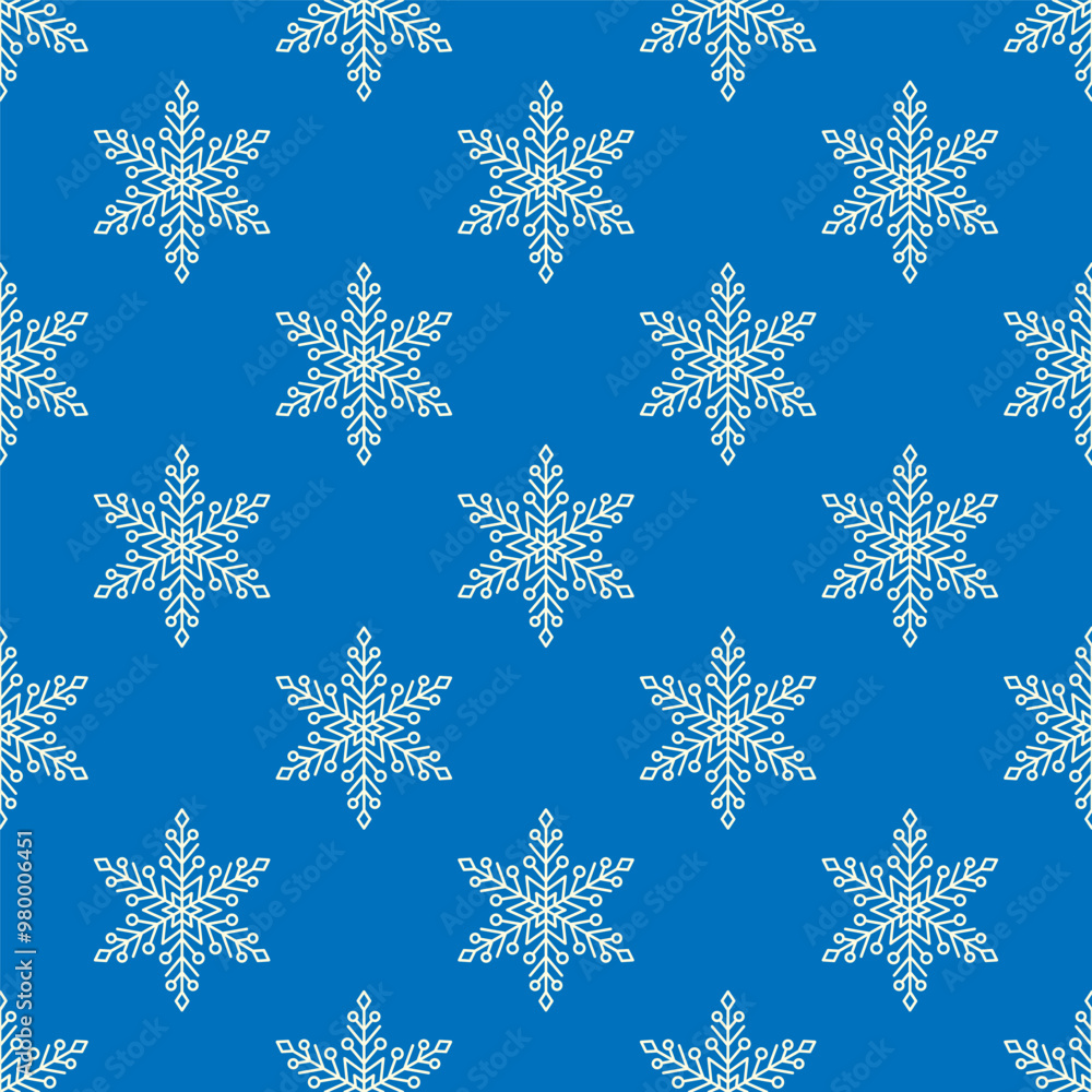 Small white snowflakes isolated on blue background. Monochrome seamless pattern. Vector simple flat graphic illustration. Texture. Small white snowflakes isolated on blue background. Monochrome seamless pattern. Vector simple flat graphic illustration. Texture.