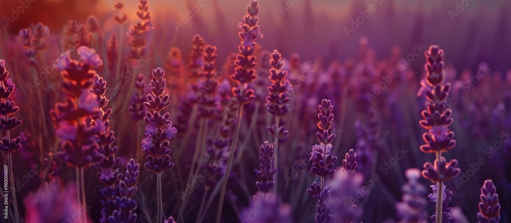 Naklejka premium Natural Purple Violet Lavender Field Close Up