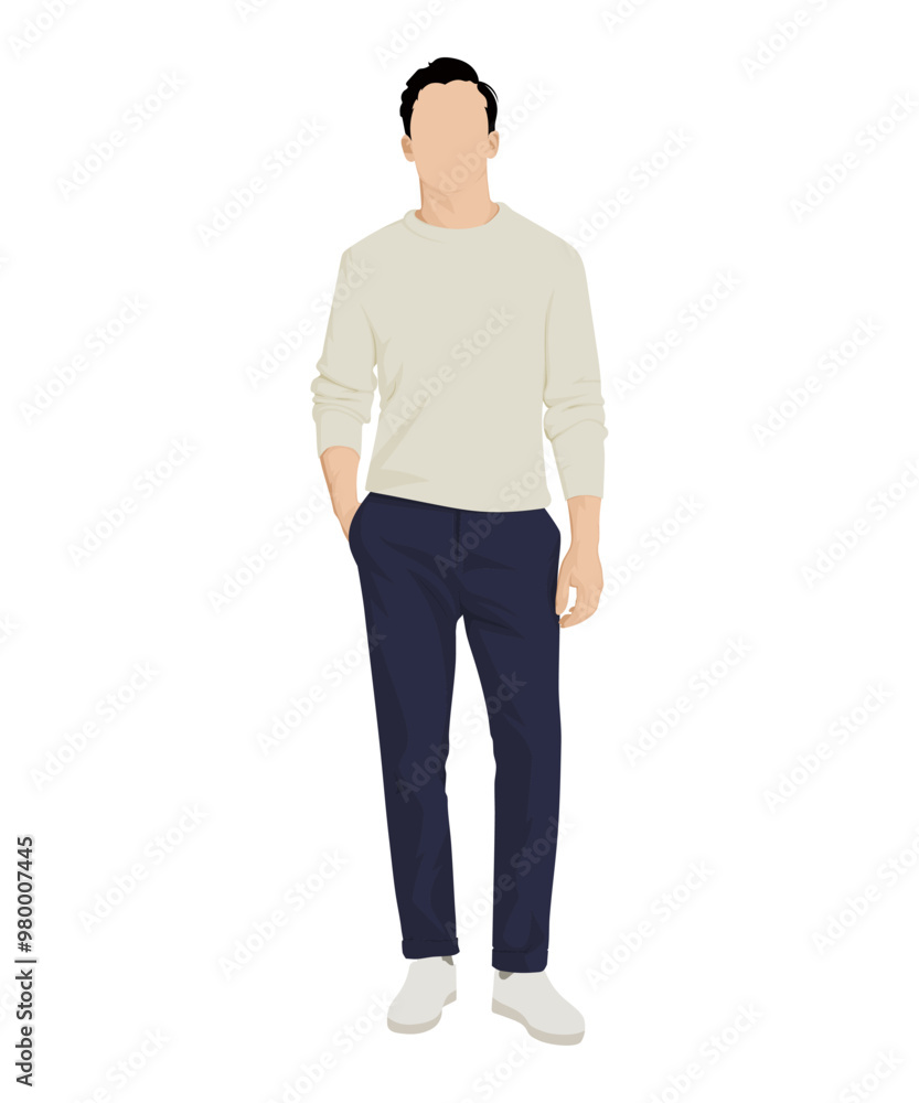 Vector illustration of a man in a light sweater and dark blue pants. Light casual Vector illustration of a man in a light sweater and dark blue pants. Light casual