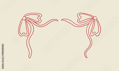 Linear outline bows. Vector hand drawn illustration of ribbons in sketch style. Coquette core aesthetic