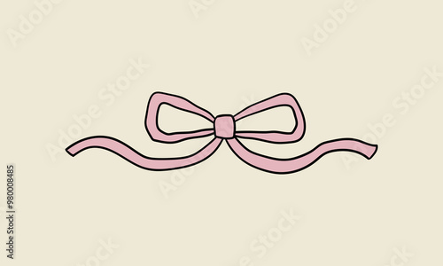 Vector illustration of pink bow in sketch style. Coquette and ballet core aesthetic. Hand drawn ribbon clipart for birthday, wedding, holidays, valentines day, etc.