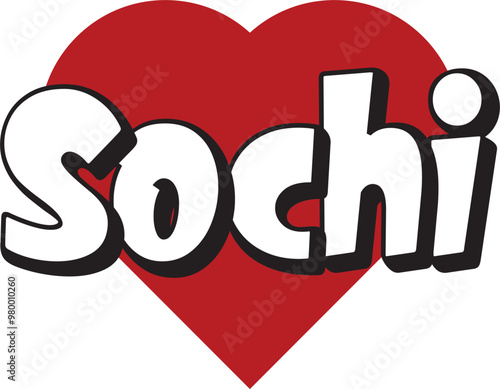 Sochi city text design with red heart typographic icon design suitable for touristic promotion