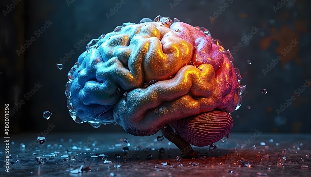 Mental health concept, an abstract painting of a brain composed of ...