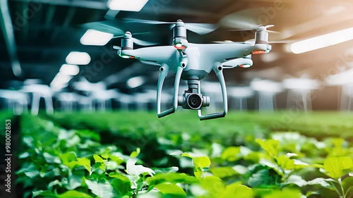 Drone monitoring agricultural field with modern technology smart farming precision agriculture innovation crop management photo