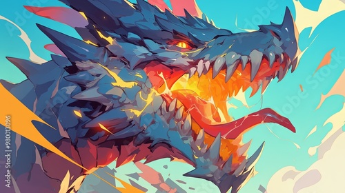 Furious dragon head illustration artwork