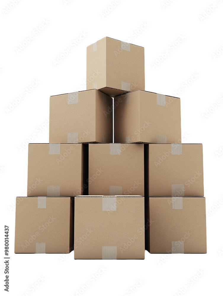 Brown cardboard boxes stacked, isolated on a white background. PNG transparent. Brown cardboard boxes stacked, isolated on a white background. PNG transparent.