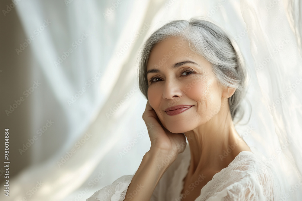 Elegant elderly woman with serene expression and glowing skin Elegant elderly woman with serene expression and glowing skin