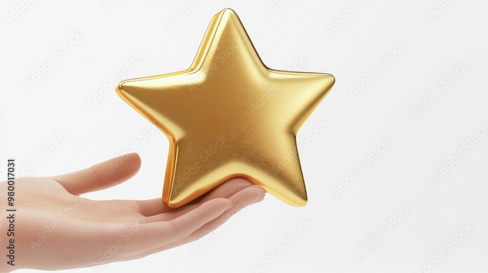 3d review icon. gold positive customer experience illustration isolated on white background. Online feedback concept, hand hold five stars 3d review icon. gold positive customer experience illustration isolated on white background. Online feedback concept, hand hold five stars