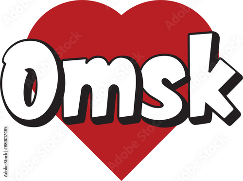 Omsk city text design with red heart typographic icon design suitable for touristic promotion