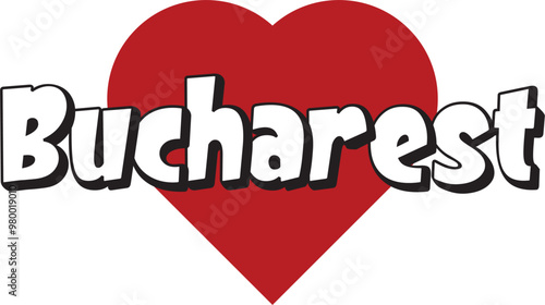 Bucharest city text design with red heart typographic icon design suitable for touristic promotion