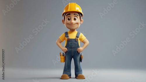 Cartoon 3d character of construction worker