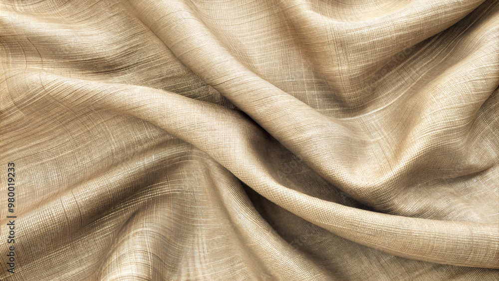 Elegant textured fabric in warm beige tones with soft drapery, detailed textile background, copy space Elegant textured fabric in warm beige tones with soft drapery, detailed textile background, copy space