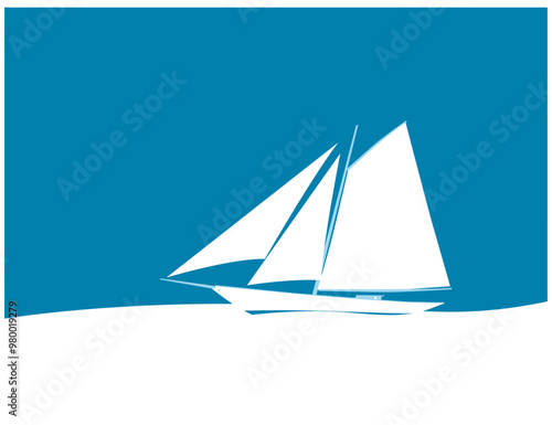 Sailing yacht. Silhouette of a sailing boat. Vector image for prints, poster and illustrations.