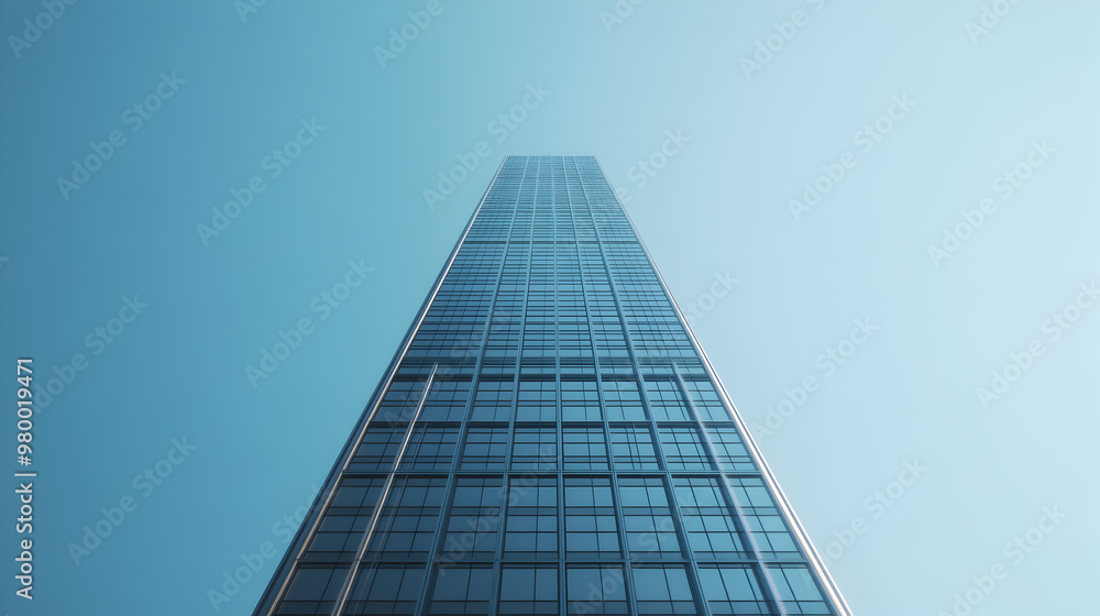 A single skyscraper against a clear blue sky.
A single skyscraper against a clear blue sky.