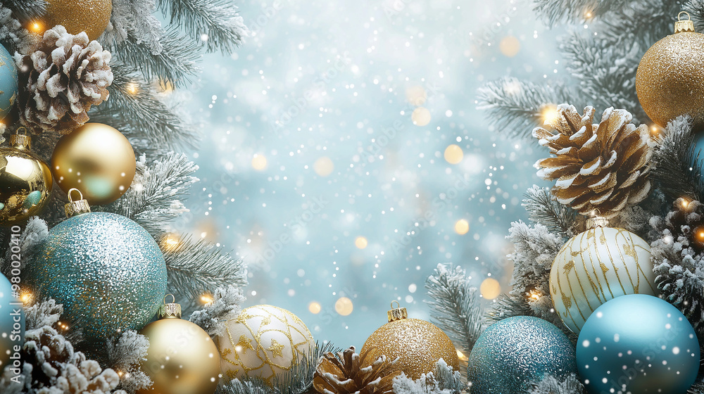 Christmas decorations view on the winter window background, Christmas decorations view on the winter window background,