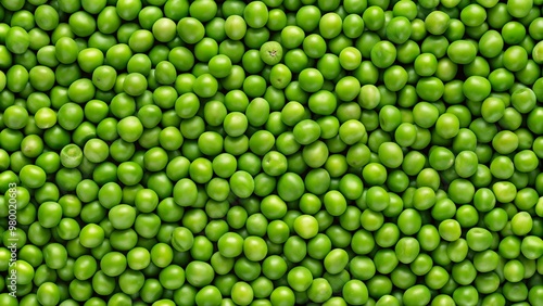 Fresh green peas abundance, vibrant color, healthy organic food, top view arrangement, natural texture
