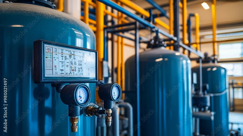 Industrial Water Filtration System with Gauges and Control Panel Industrial Water Filtration System with Gauges and Control Panel