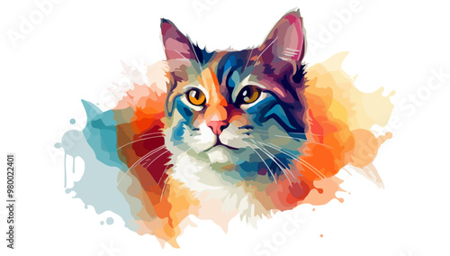 Abstract watercolor image of cat. Cute cat drawing. Vector illustration.