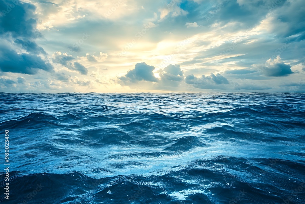 Obraz premium Ocean Waves with a Sunset Sky Background, Seascape Landscape
