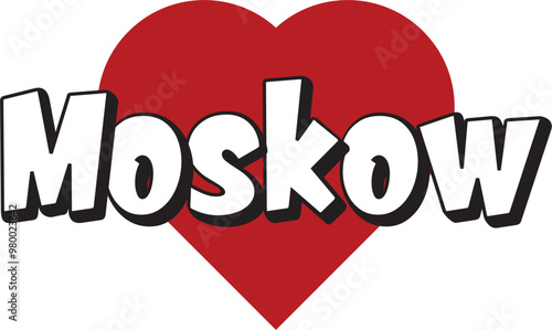 Moskow city text design with red heart typographic icon design suitable for touristic promotion