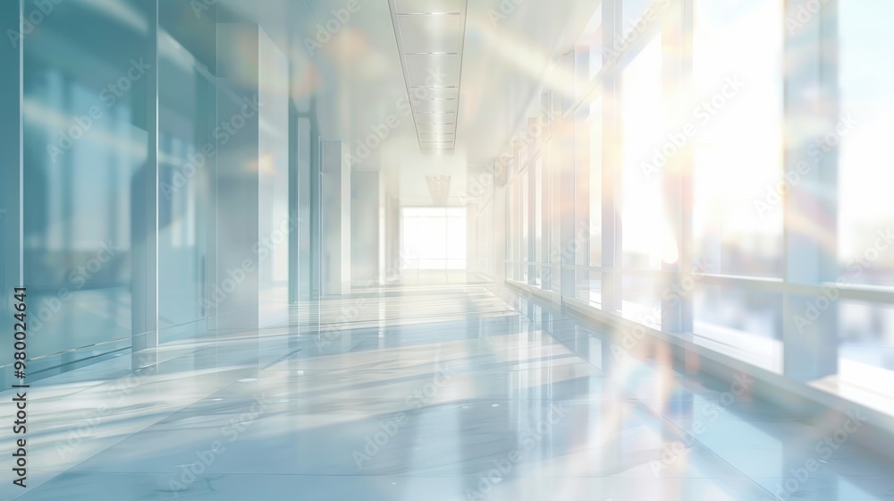 A large, empty hallway with a white wall and a large window, generative ai image A large, empty hallway with a white wall and a large window, generative ai image