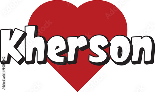 Kherson city text design with red heart typographic icon design suitable for touristic promotion