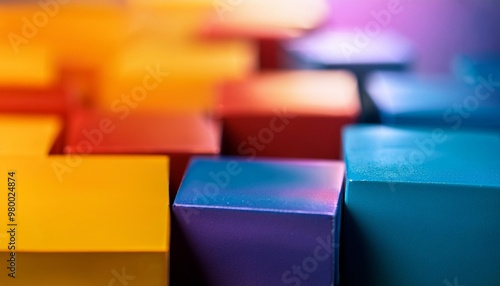 Bold color blocks with depth of field on a high-contrast background photo