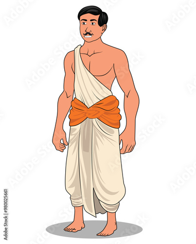 A village poor man standing cartoon character design