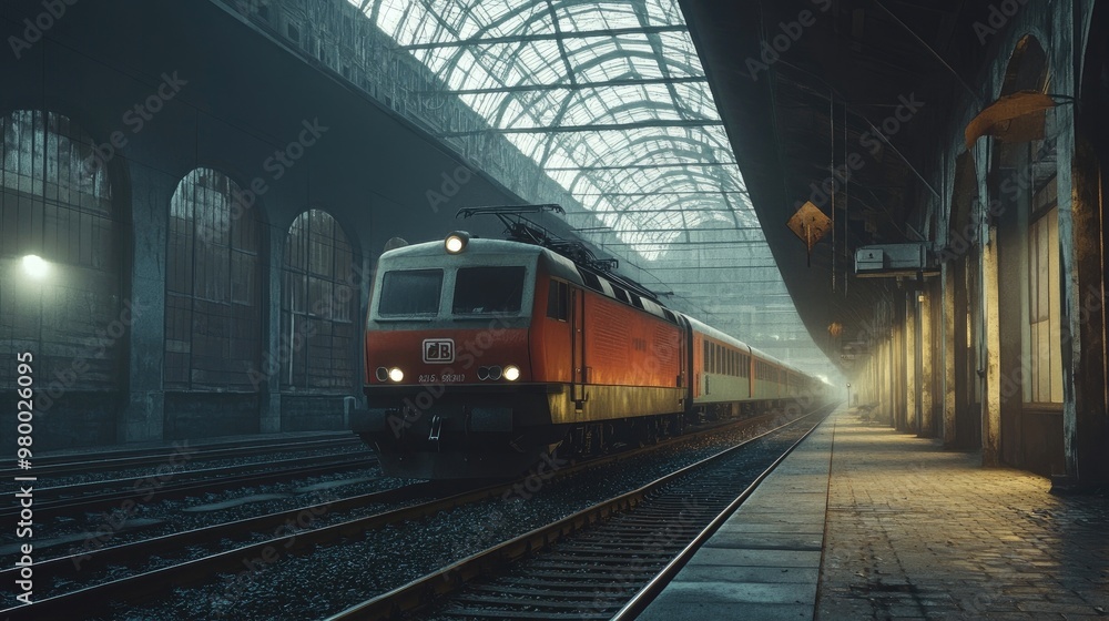 Fototapeta premium Illustration background of railway train station