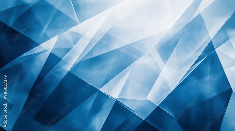 Modern abstract design: blue background with textured white geometric layers, creating dynamic depth.