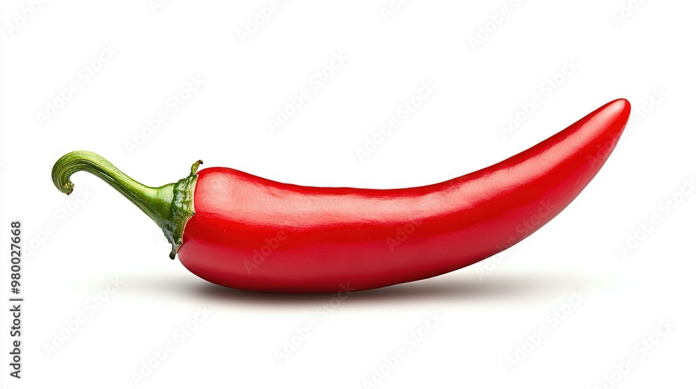 A green bell pepper on a white background with a red stem A green bell pepper on a white background with a red stem