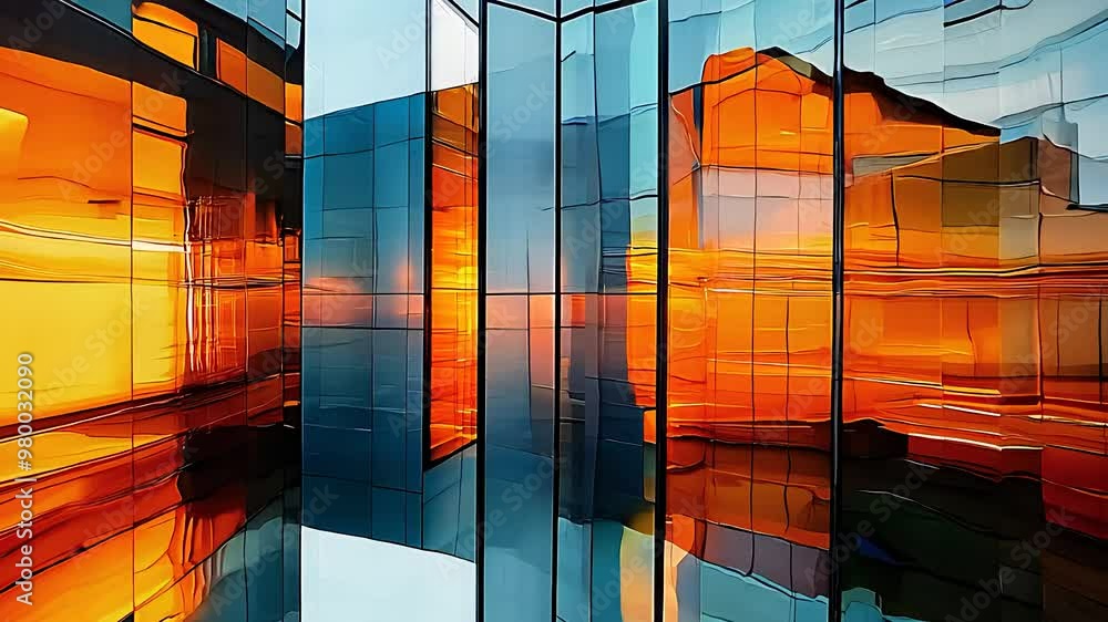 Vibrant abstract architecture with reflective glass surfaces, modern ...