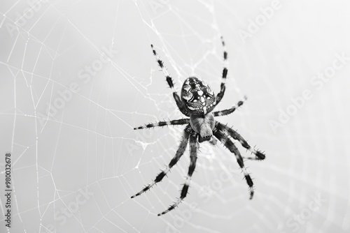 Intriguing silhouette of a spider descending gracefully from a web strand