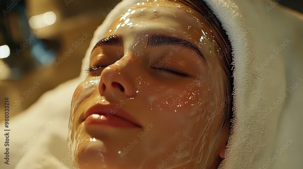 Woman indulging in hydrating facial mask at spa, focusing on skincare, relaxation, and rejuvenation for healthy, glowing skin. Woman indulging in hydrating facial mask at spa, focusing on skincare, relaxation, and rejuvenation for healthy, glowing skin.