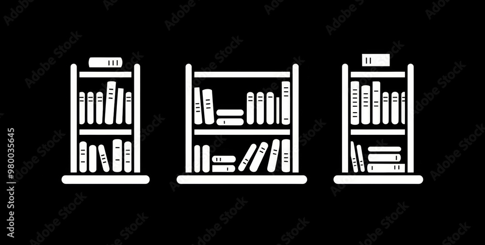 Simple Line Drawing of Bookshelves Filled with Books. Simple Line Drawing of Bookshelves Filled with Books.