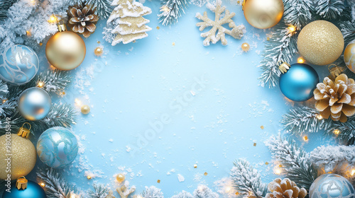 Christmas decorations view on the winter window background,