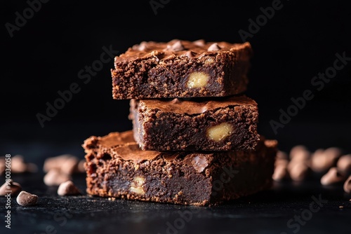 Artisan brownies on dark backdrop