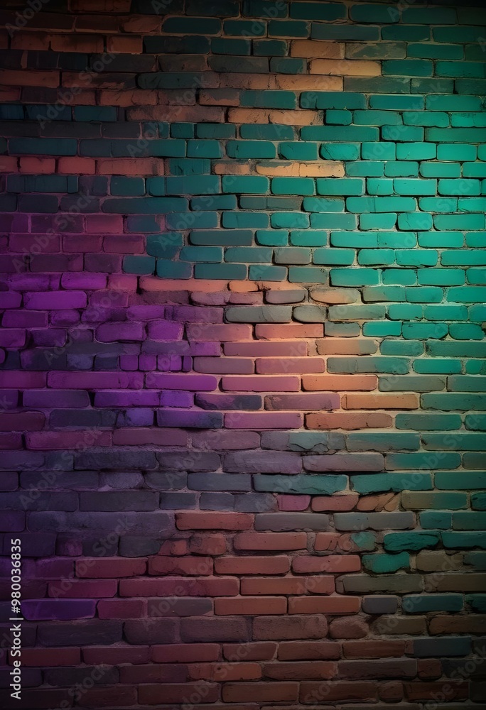surreal and dreamlike, An industrial-style brick wall featuring intense green and purple lighting, with contrasting dark corners, creating depth and a sense of intrigue in the background., saturated, surreal and dreamlike, An industrial-style brick wall featuring intense green and purple lighting, with contrasting dark corners, creating depth and a sense of intrigue in the background., saturated,