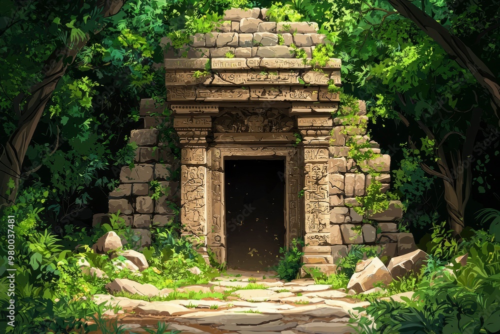 Ancient Stone Gateway in Lush Jungle Ancient Stone Gateway in Lush Jungle