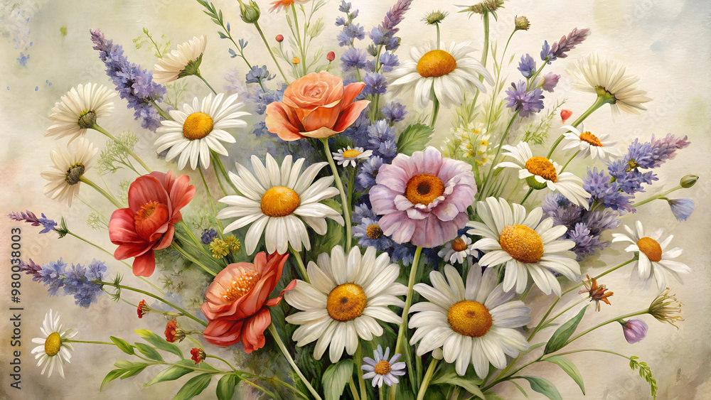 Bouquet of Wildflowers. Watercolor Style. Bouquet of Wildflowers. Watercolor Style.