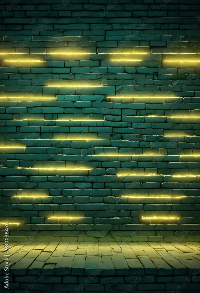 A brick wall with a vibrant green and Yellow lighting, creating a moody and atmospheric background, graphic illustration, comic art graphic novel art, highly detailed, vibrant color palet A brick wall with a vibrant green and Yellow lighting, creating a moody and atmospheric background, graphic illustration, comic art graphic novel art, highly detailed, vibrant color palet