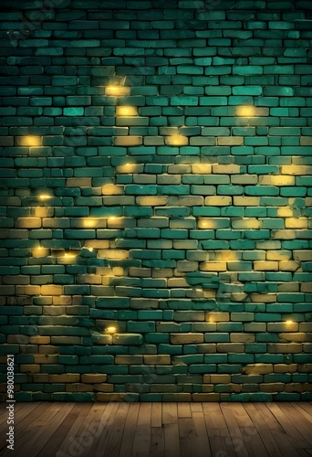 A brick wall with a vibrant green and Yellow lighting, creating a moody and atmospheric background, graphic illustration, comic art graphic novel art, highly detailed, vibrant color palet